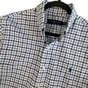 Ralph Lauren Mens L Blue White Gingham Button Down Shirt Preppy‎ Ivy Core